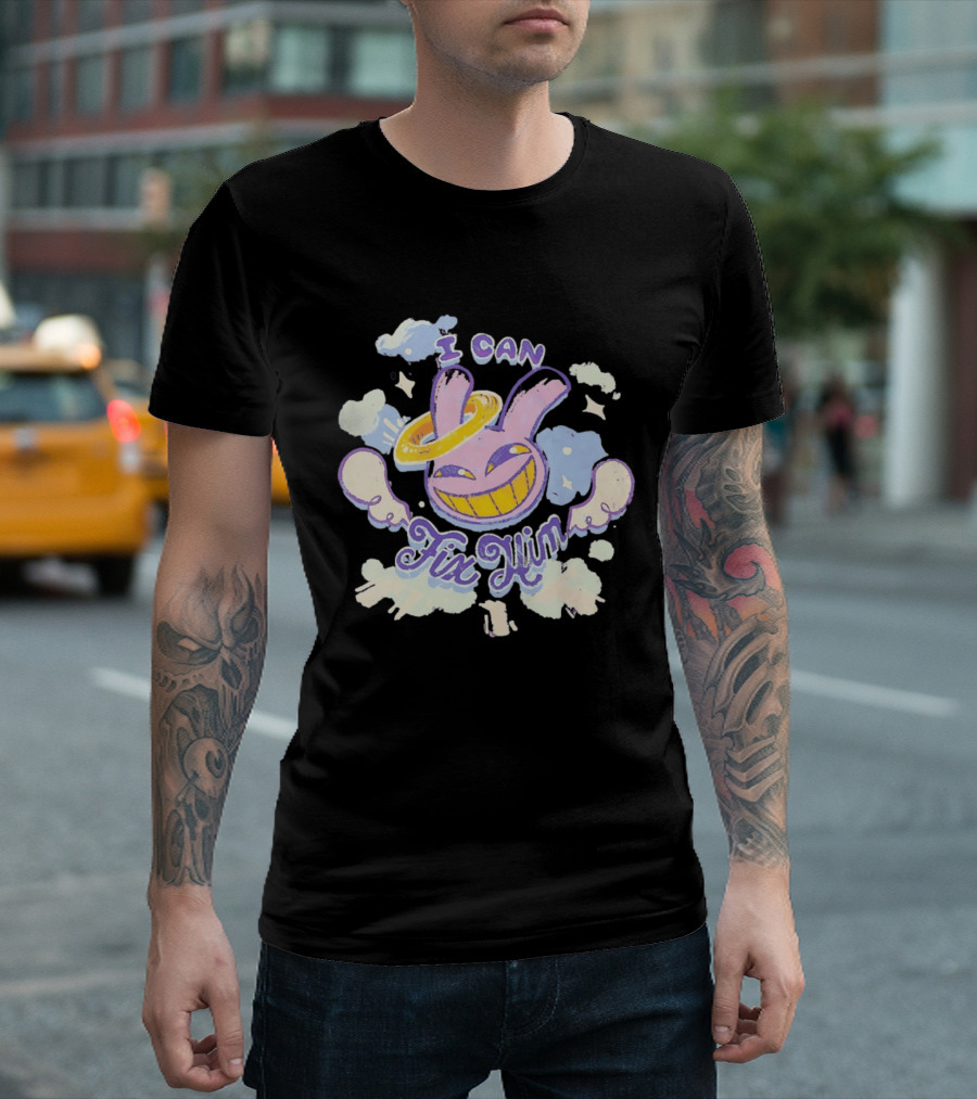 I Can Fix Him Creepy Purple Rabbit Halo Wings T-Shirt