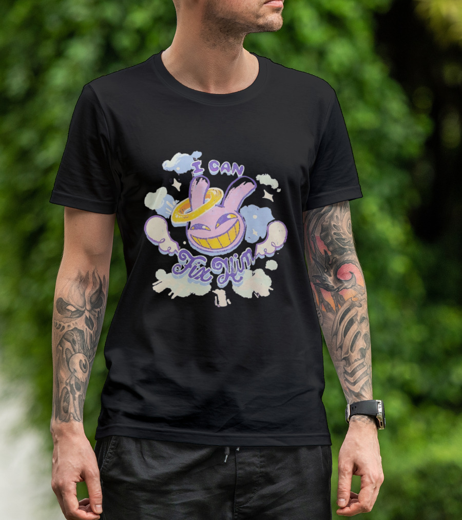 I Can Fix Him Creepy Purple Rabbit Halo Wings T-Shirt