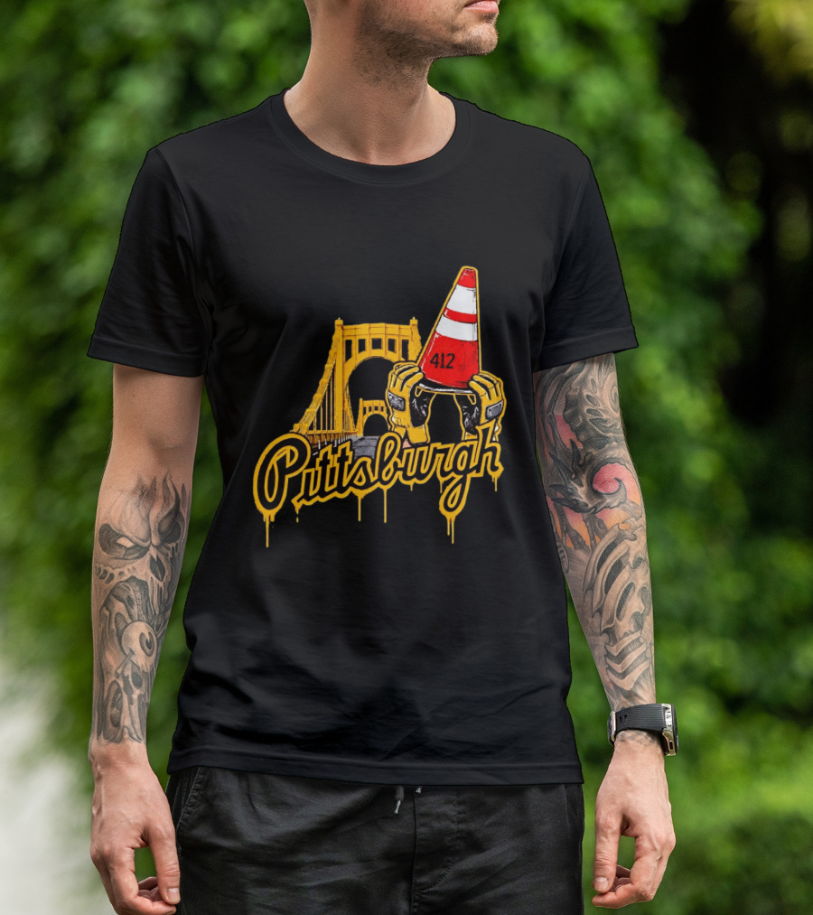 Pittsburgh 412 Construction Cone Bridge T-Shirt