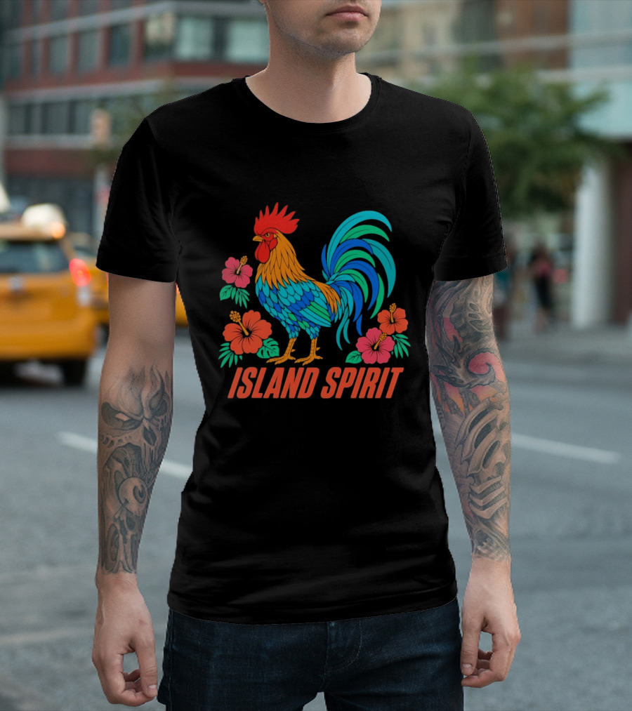 Island Spirit Rooster Hibiscus Flower Tropical Bird T-Shirt