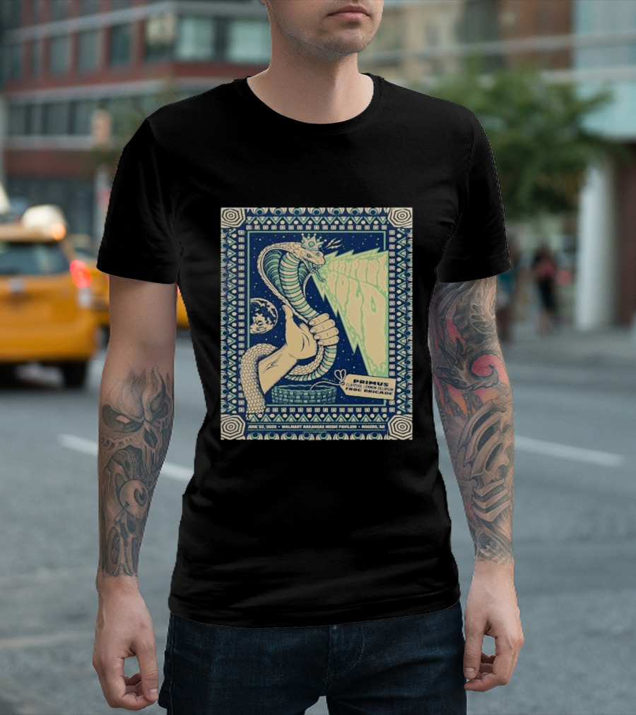 Primus Claypool Lennon Delirium Frog Brigade Tour June 22 2026 Walmart Arkansas Music Pavilion Rogers Cobra Hand T-Shirt