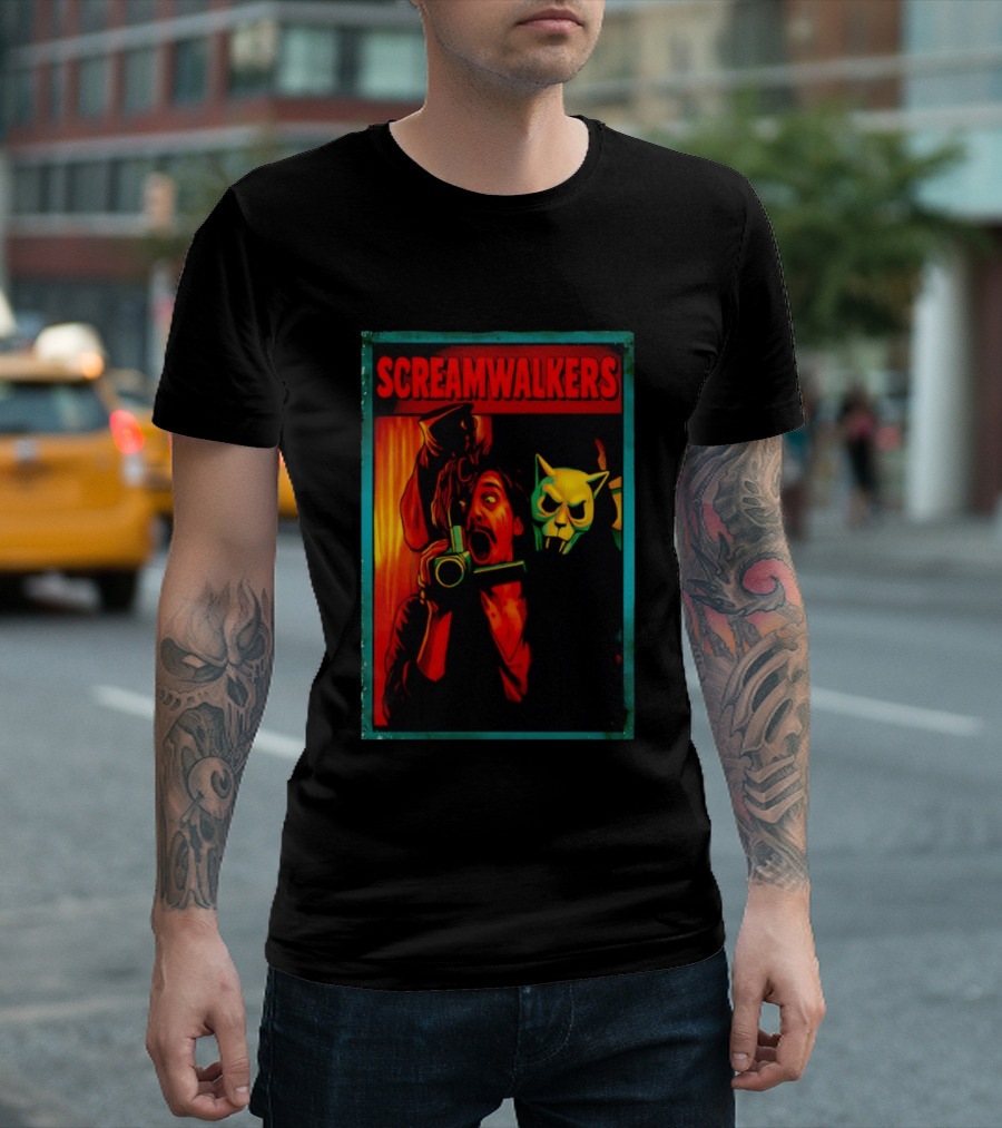 Screamwalkers Horror Movie With Camera And Masked Figure T-Shirt