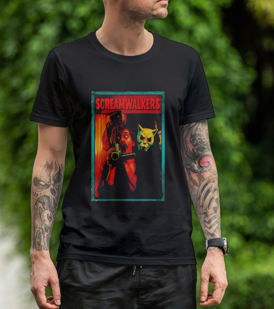Screamwalkers Horror Movie With Camera And Masked Figure T-Shirt