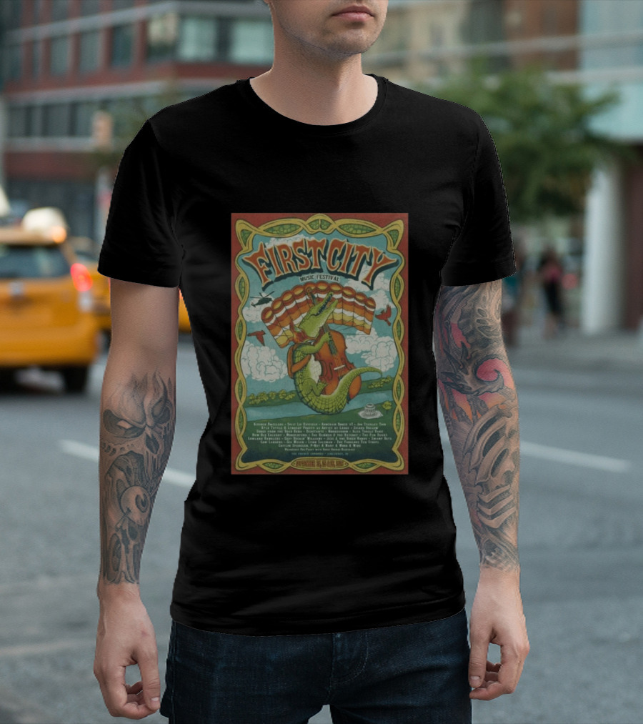 September 24th 26th 2026 First City Music Festival Vincennes IN Crocodile Playing Banjo T-Shirt