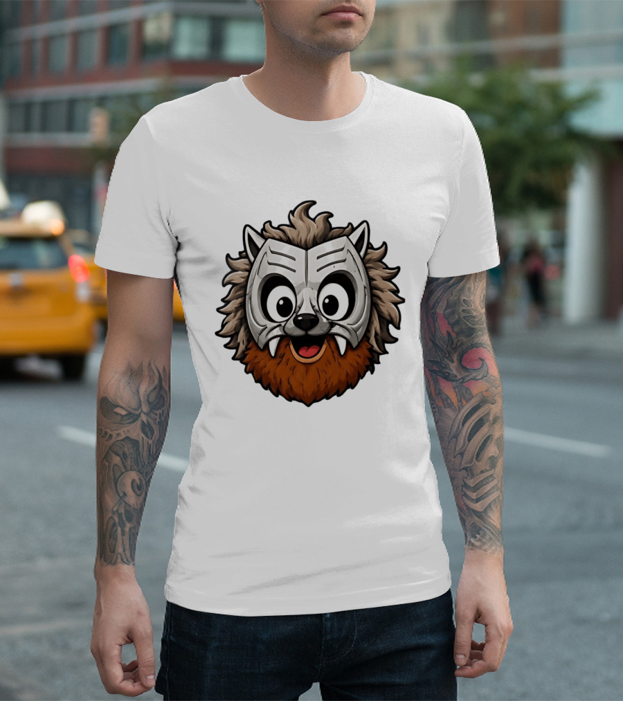 Werewolf Mask Cartoon With Adorable Big Eyes And Fangs T-Shirt
