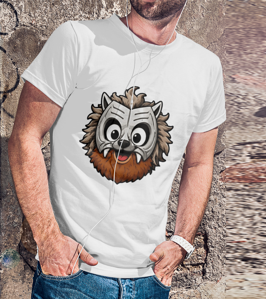 Werewolf Mask Cartoon With Adorable Big Eyes And Fangs T-Shirt