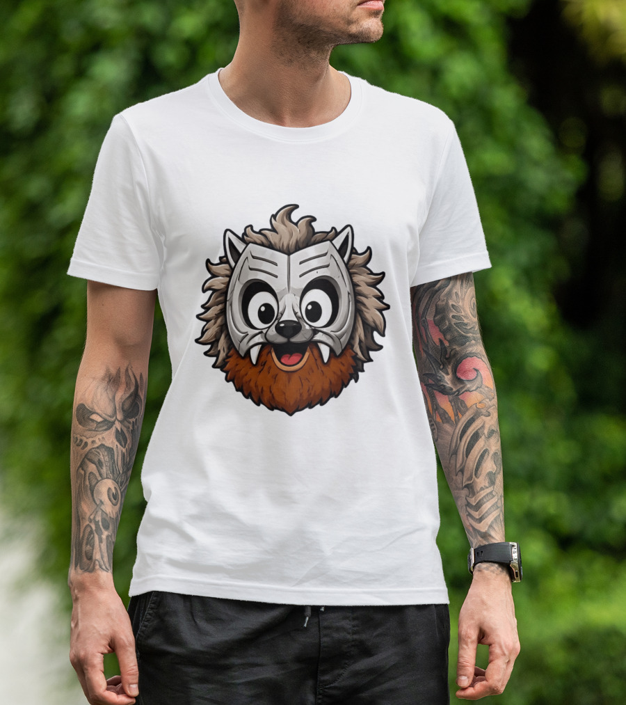 Werewolf Mask Cartoon With Adorable Big Eyes And Fangs T-Shirt