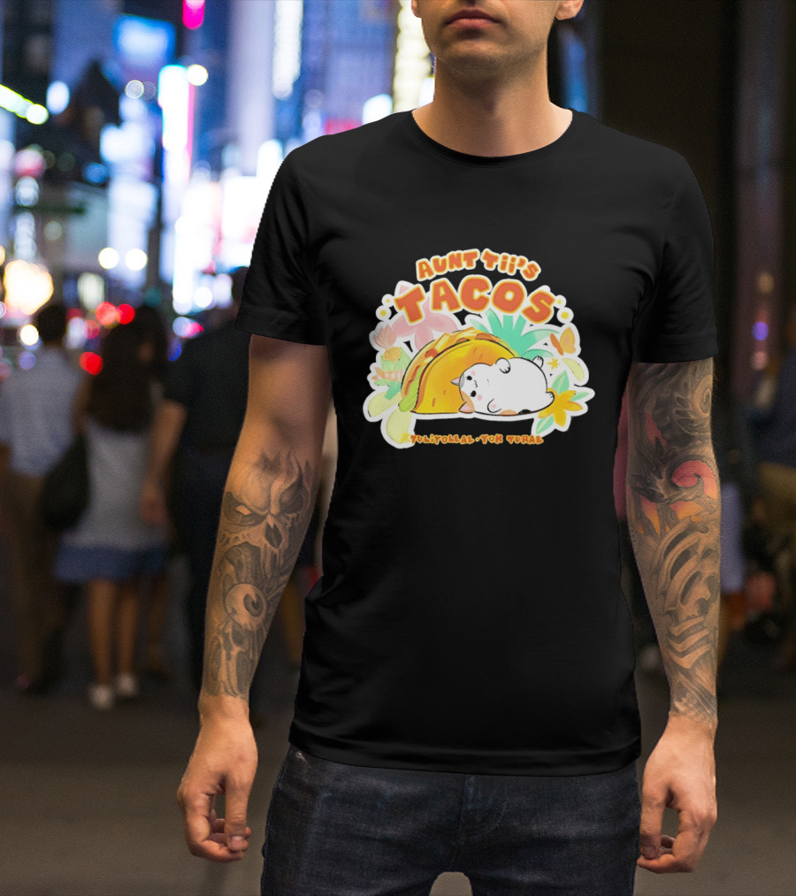 Aunt Tii's Tacos Cat Tulitollal Yok Tural Vibrant Fiesta Floral Burst T-Shirt