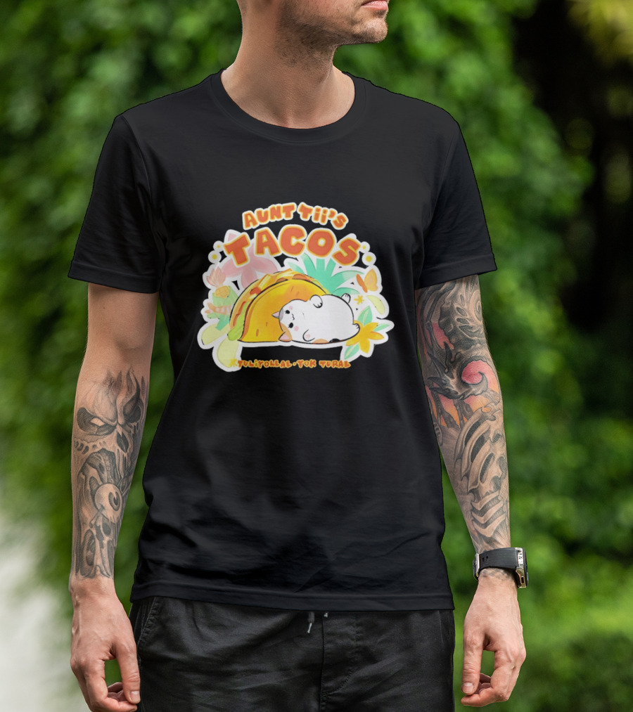Aunt Tii's Tacos Cat Tulitollal Yok Tural Vibrant Fiesta Floral Burst T-Shirt