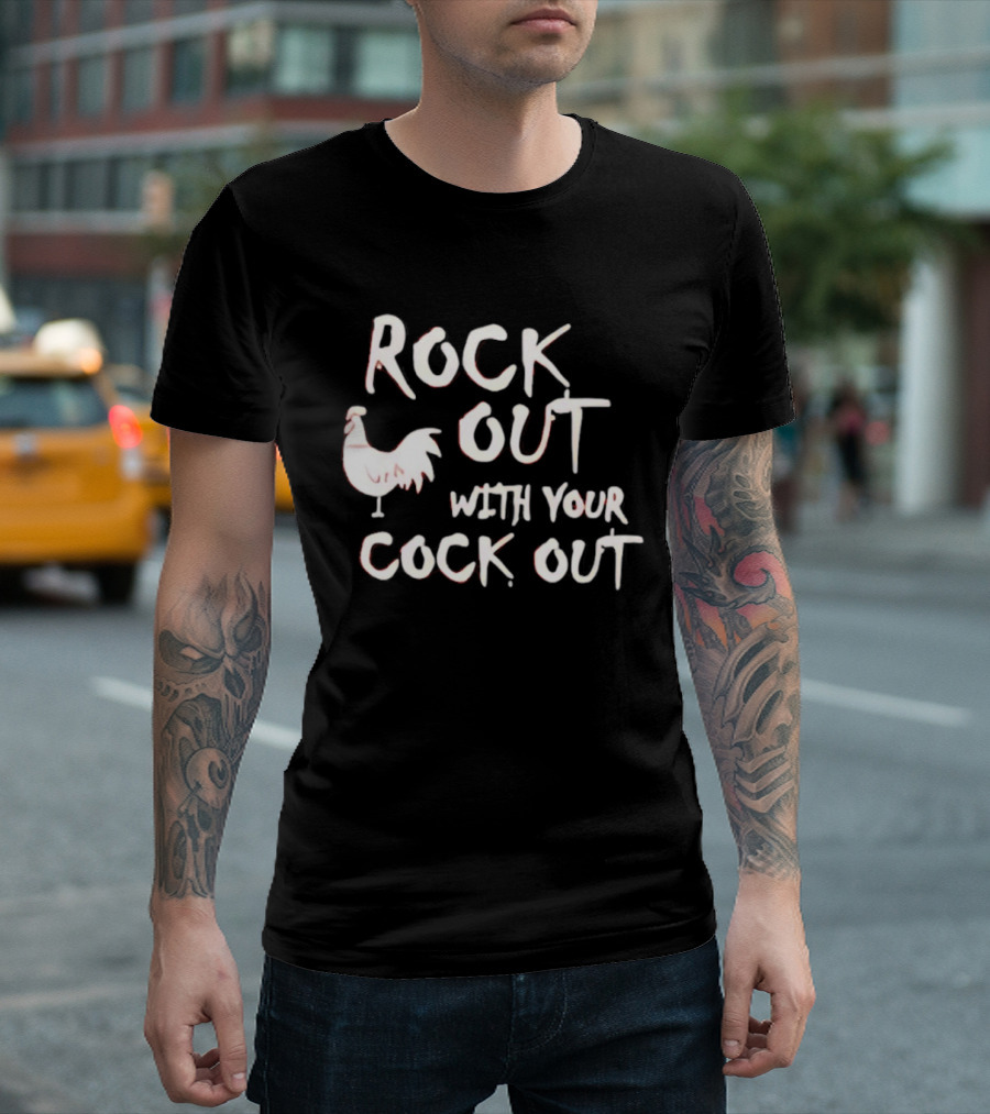 Rooster Rock Out With Your Cock Out Vintage Humor T-Shirt