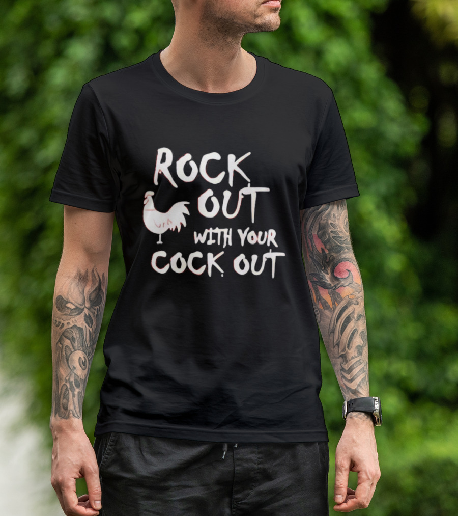 Rooster Rock Out With Your Cock Out Vintage Humor T-Shirt