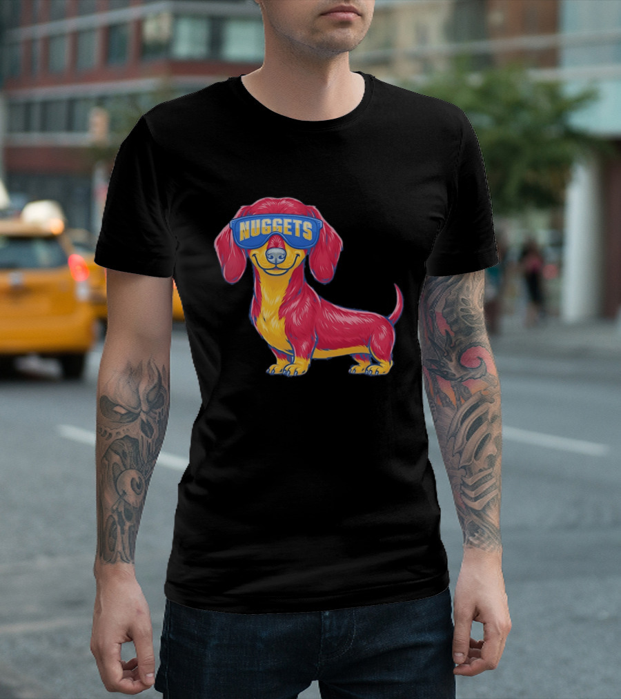 Denver Nuggets Dachshund Dog Wearing Oversized Glasses T-Shirt