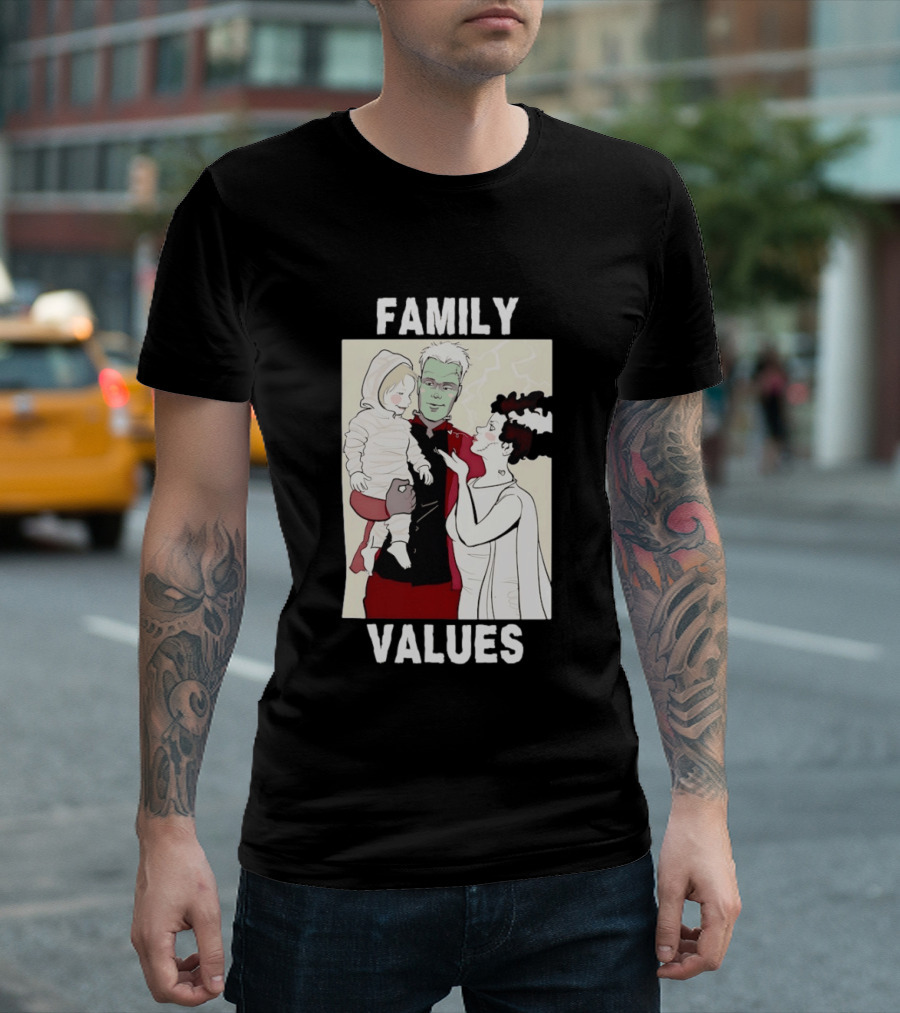 Frankenstein Bride Mummy Family Values Halloween T-Shirt