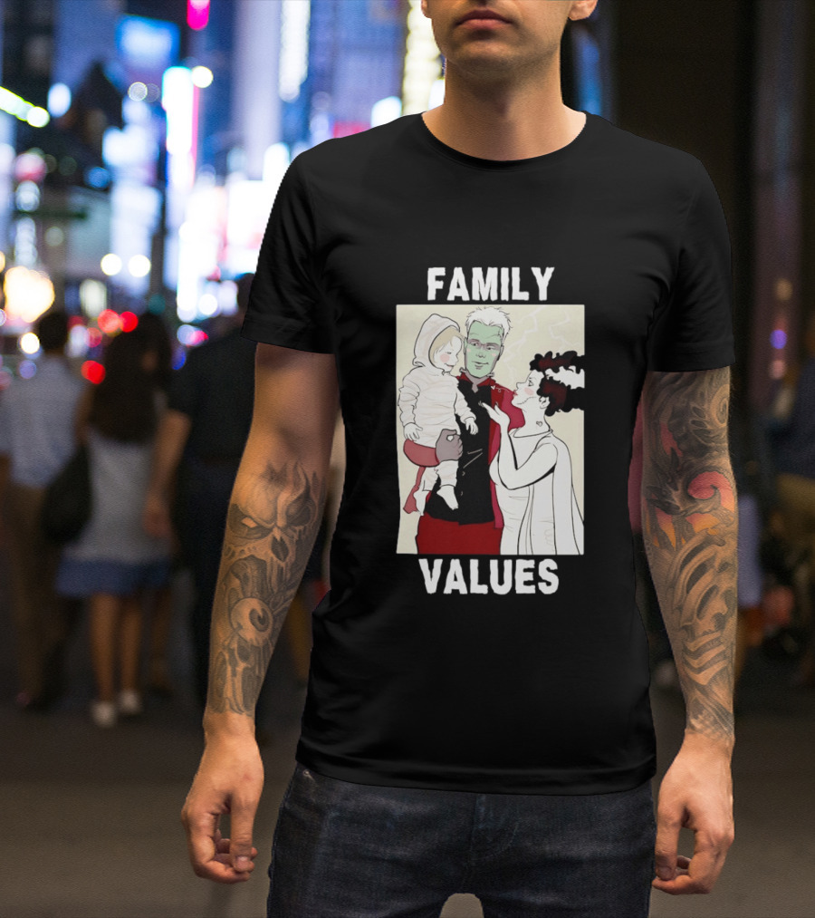 Frankenstein Bride Mummy Family Values Halloween T-Shirt