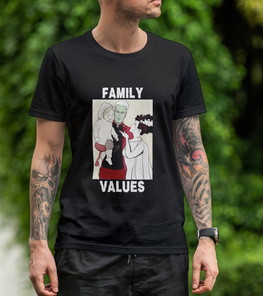 Frankenstein Bride Mummy Family Values Halloween T-Shirt