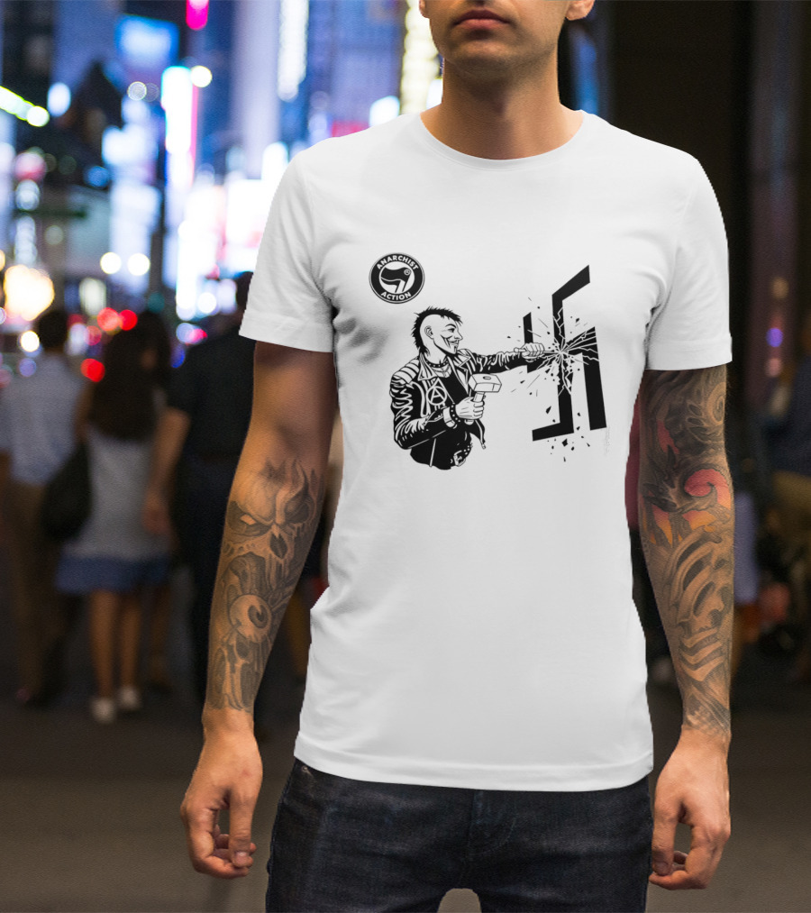 Anarchist Action Punk Destroying Swastika With Hammer T-Shirt