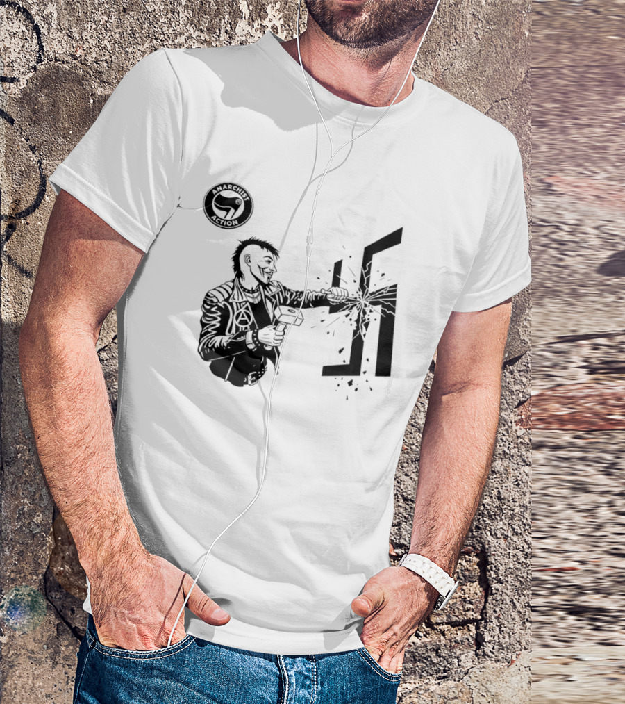 Anarchist Action Punk Destroying Swastika With Hammer T-Shirt