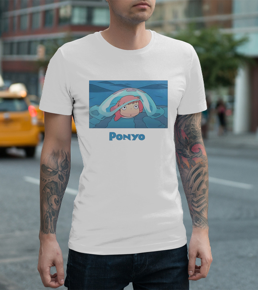 Ponyo Peeking Out Of Ocean Wave Bubble Scene T-Shirt