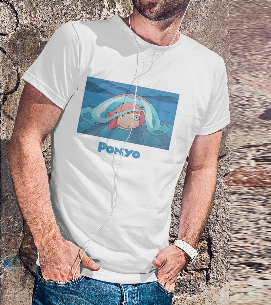 Ponyo Peeking Out Of Ocean Wave Bubble Scene T-Shirt