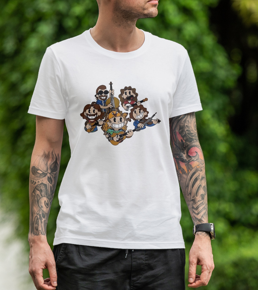 Billy Strings Cartoon Band Characters Banjo And Guitar Players T-Shirt