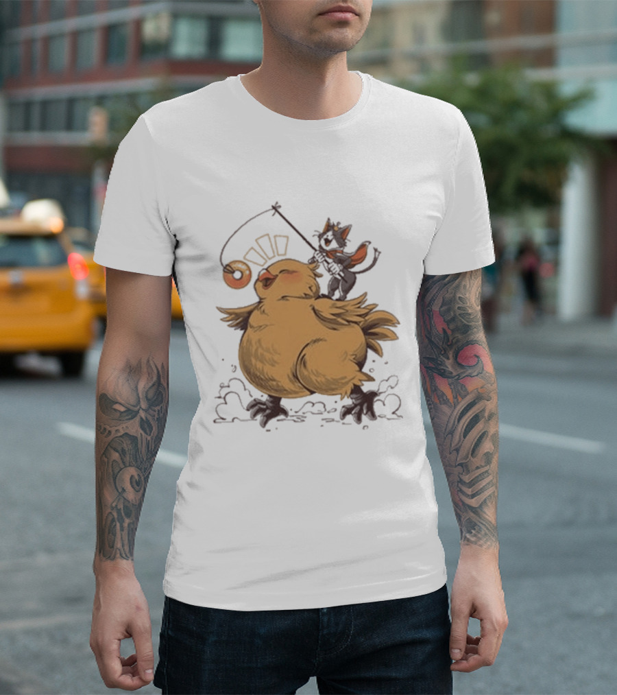 Chocobo Riding Cat Wizard With Donut Lure Delight T-Shirt