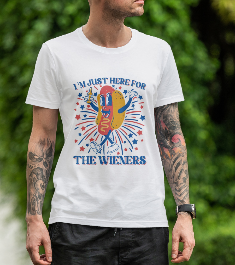 I'm Just Here For The Wieners Hot Dog Fourth Of July Patriotic Party T-Shirt