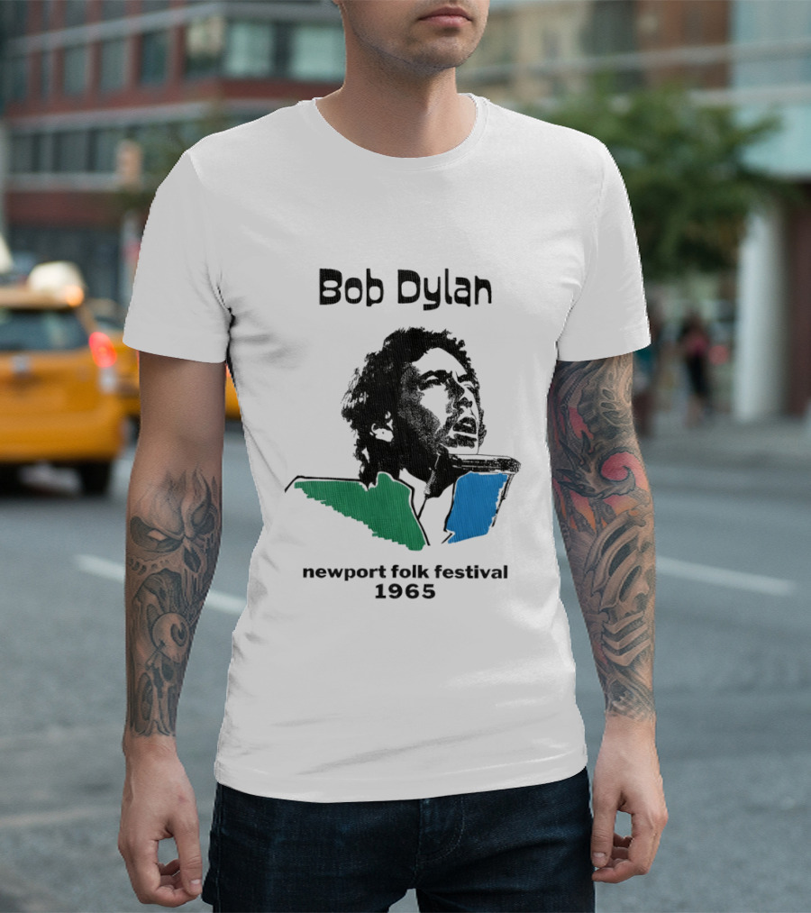 Bob Dylan Newport Folk Festival 1965 Iconic Black Green Blue T-Shirt