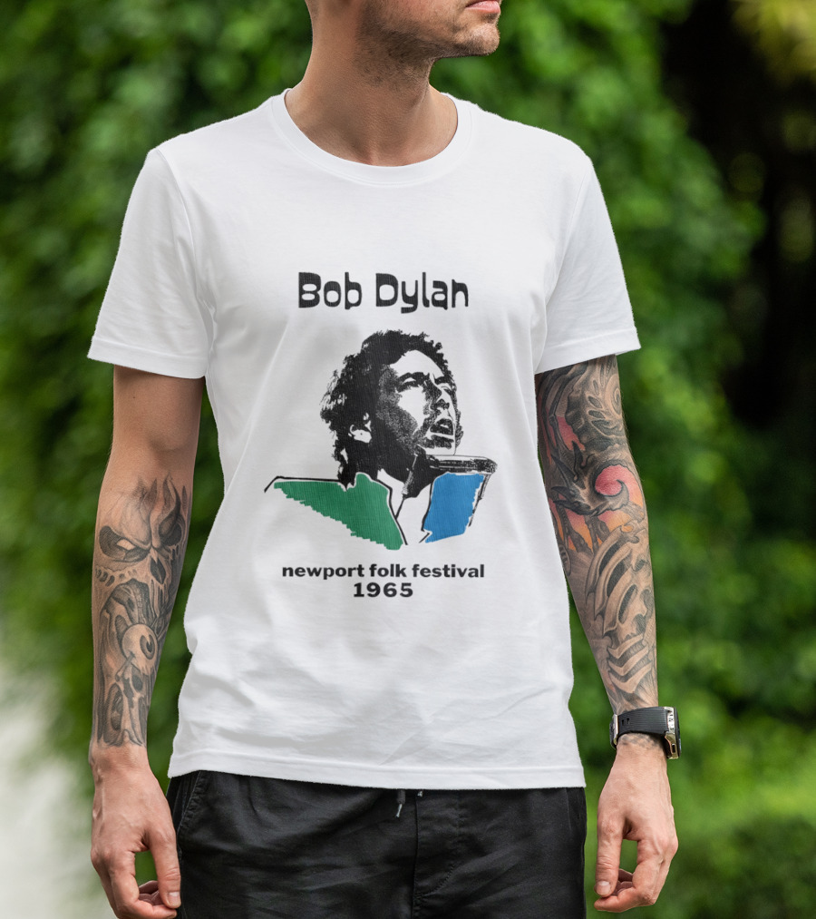 Bob Dylan Newport Folk Festival 1965 Iconic Black Green Blue T-Shirt