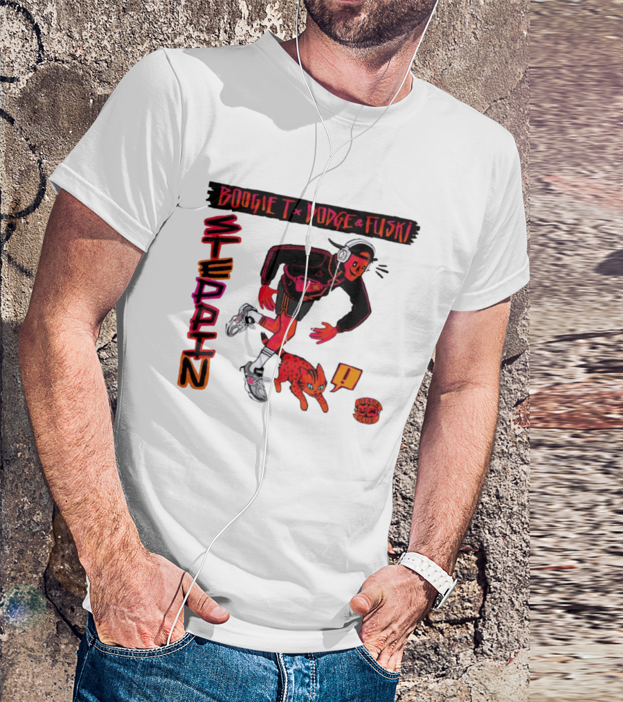 Boogie X Dodge And Fuski Steppin Drama Club Cat With Headphones And Sneakers T-Shirt