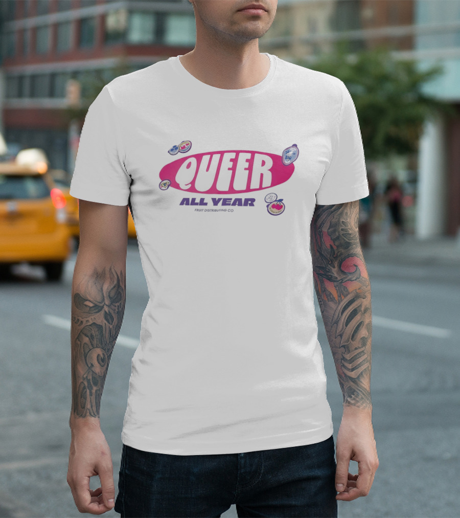 Queer All Year Fruit Distributing Co LGBTQ Pride Patches T-Shirt