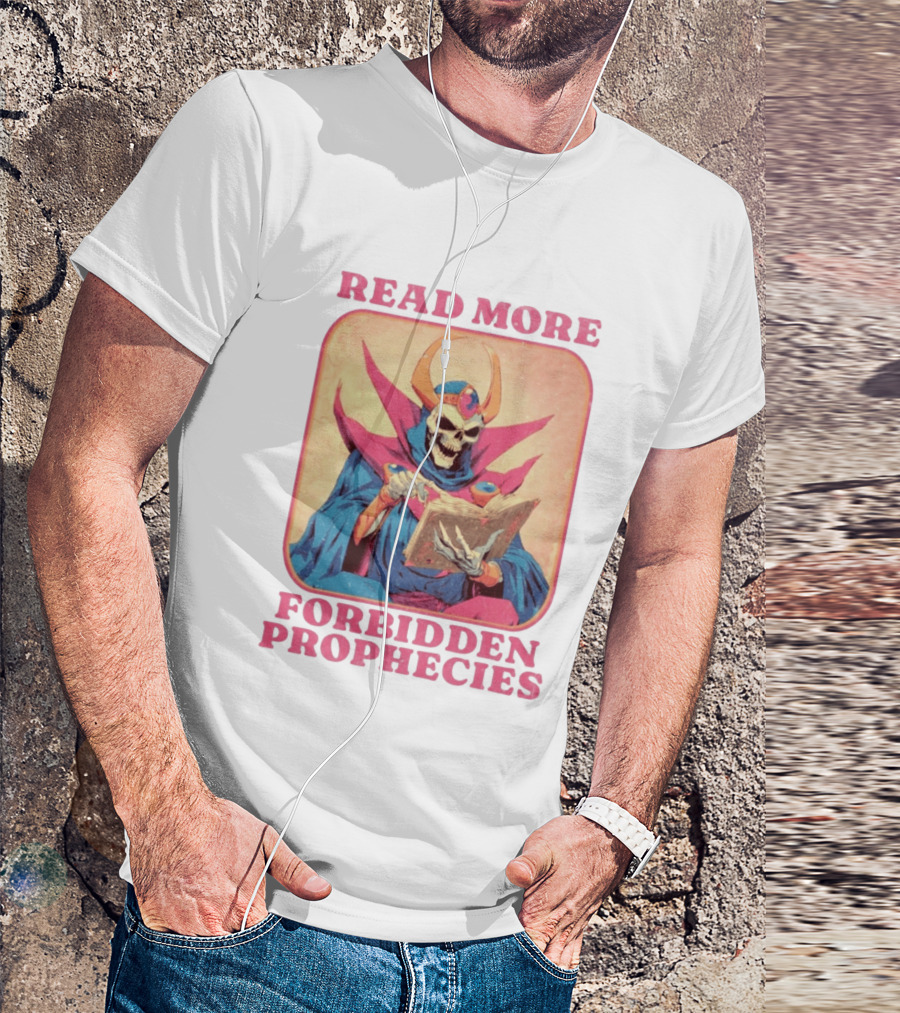 Read More Forbidden Prophecies Skeleton Cloaked Figure Holding Book T-Shirt