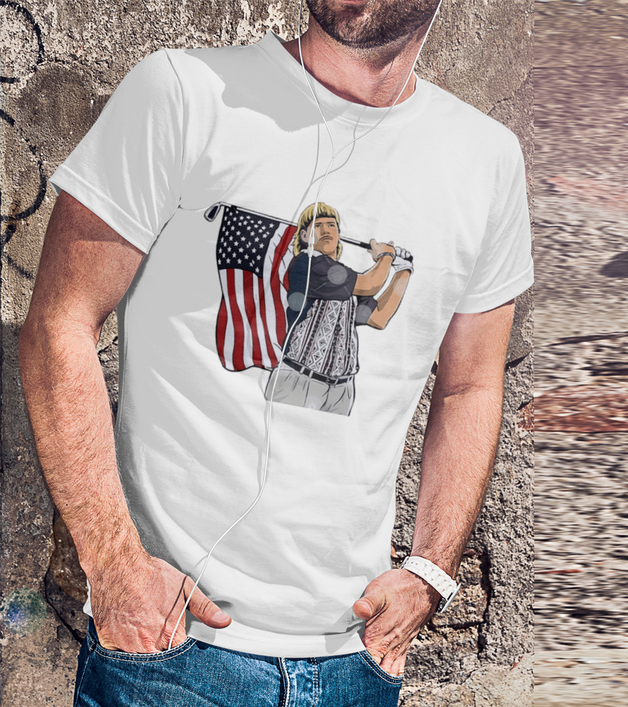 John Daly Holding Golf Stick American Flag 4th Of July Golfer T-Shirt