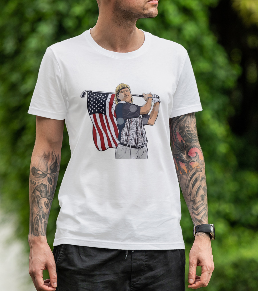 John Daly Holding Golf Stick American Flag 4th Of July Golfer T-Shirt