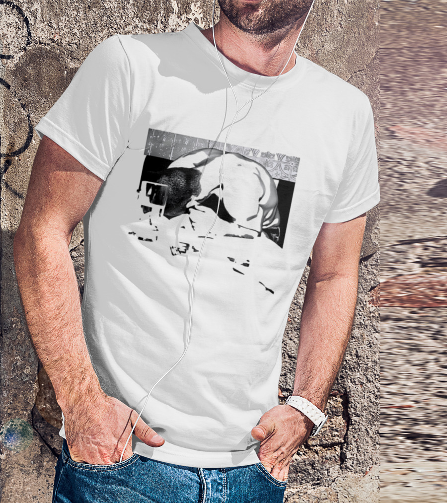 Rough Night Passed Out At Dinner Table Humor Black And White Image T-Shirt