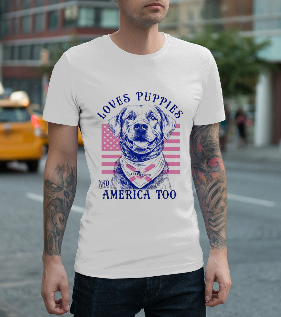 Loves Puppies Labrador Retriever And America Too T-Shirt