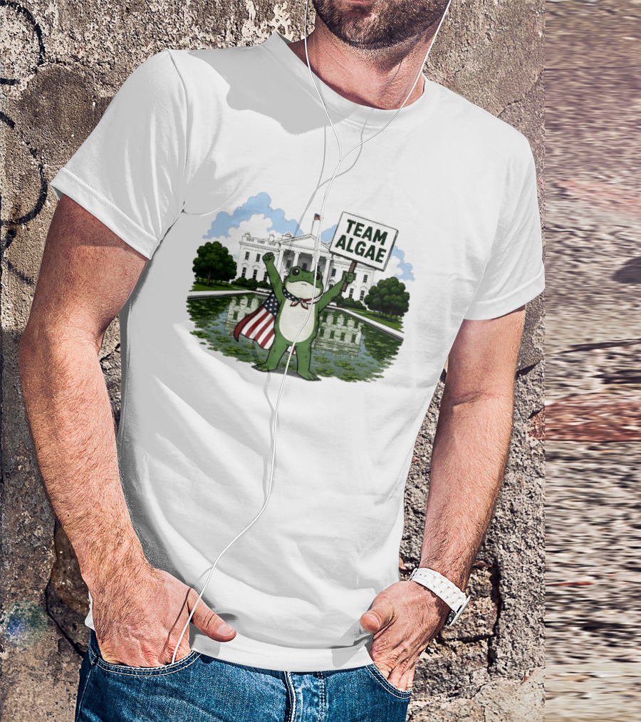 Team Algae Frog Patriotic American Flag White House 2026 Make Algae Great Again T-Shirt