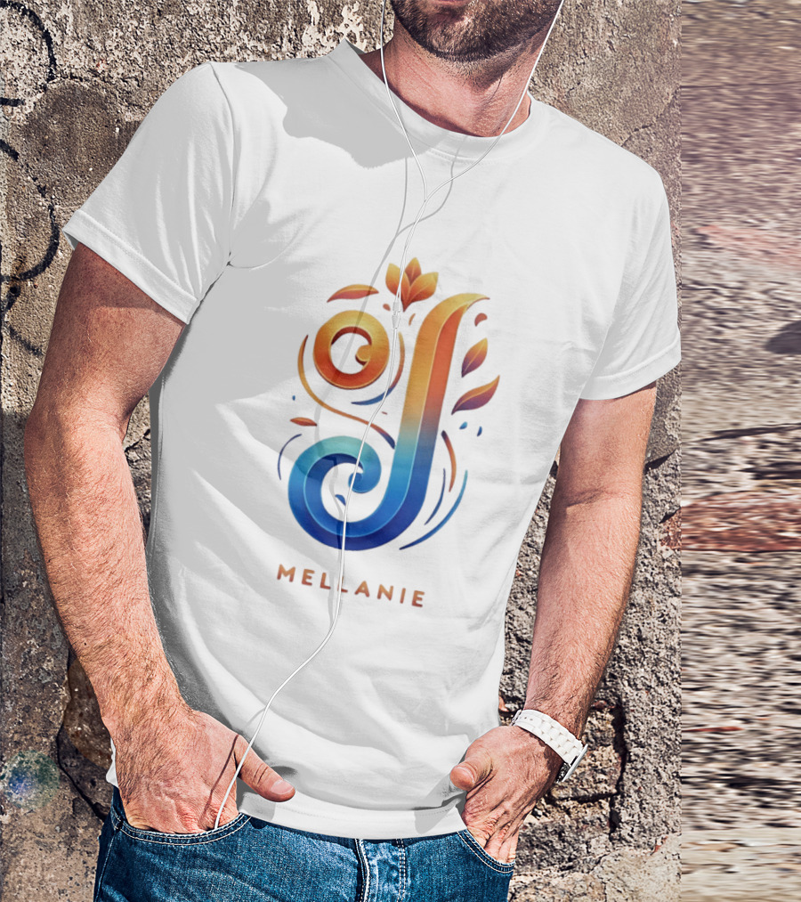 Mellanie Decorative Letter J Floral Gradient T-Shirt