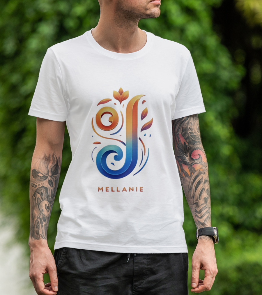 Mellanie Decorative Letter J Floral Gradient T-Shirt