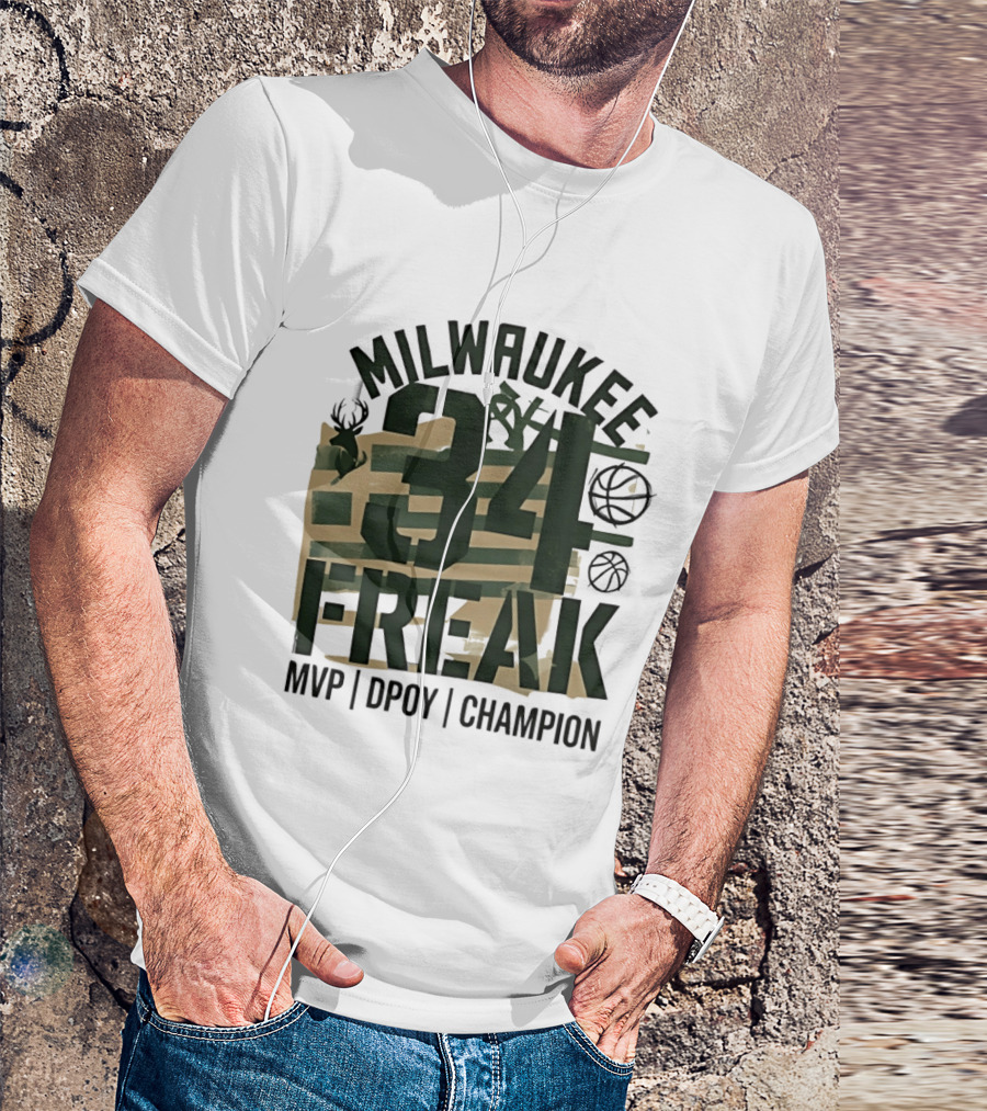 Milwaukee 34 Freak MVP DPOY Champion Giannis Antetokounmpo Basketball T-Shirt