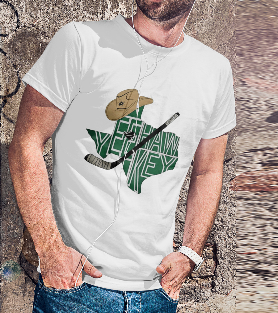 Yeehaw Key Texas Hockey Dallas Stars NHL Cowboy Hat Hockey Stick Map T-Shirt