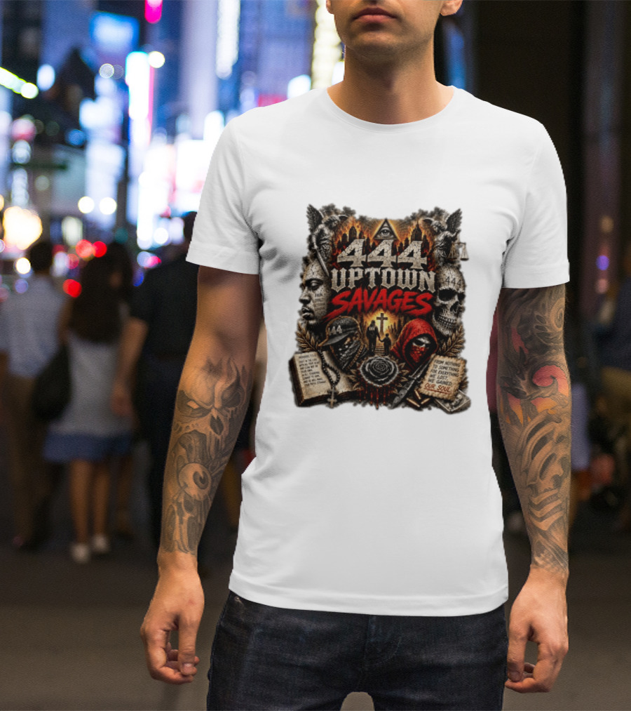 444 Uptown Savages Urban Gothic Art With Skulls And Roses T-Shirt