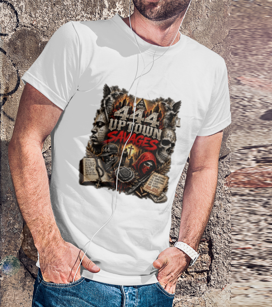444 Uptown Savages Urban Gothic Art With Skulls And Roses T-Shirt