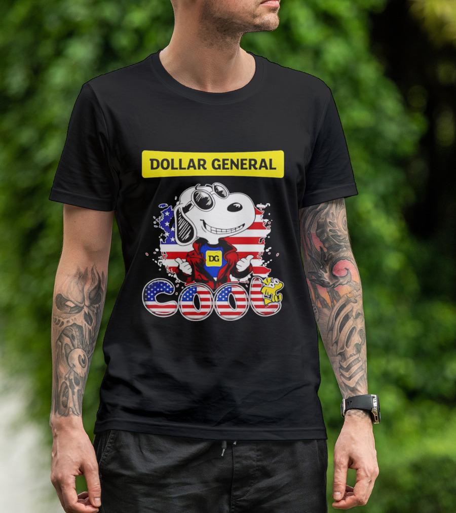 Dollar General Snoopy Cool USA Flag Cartoon T-Shirt