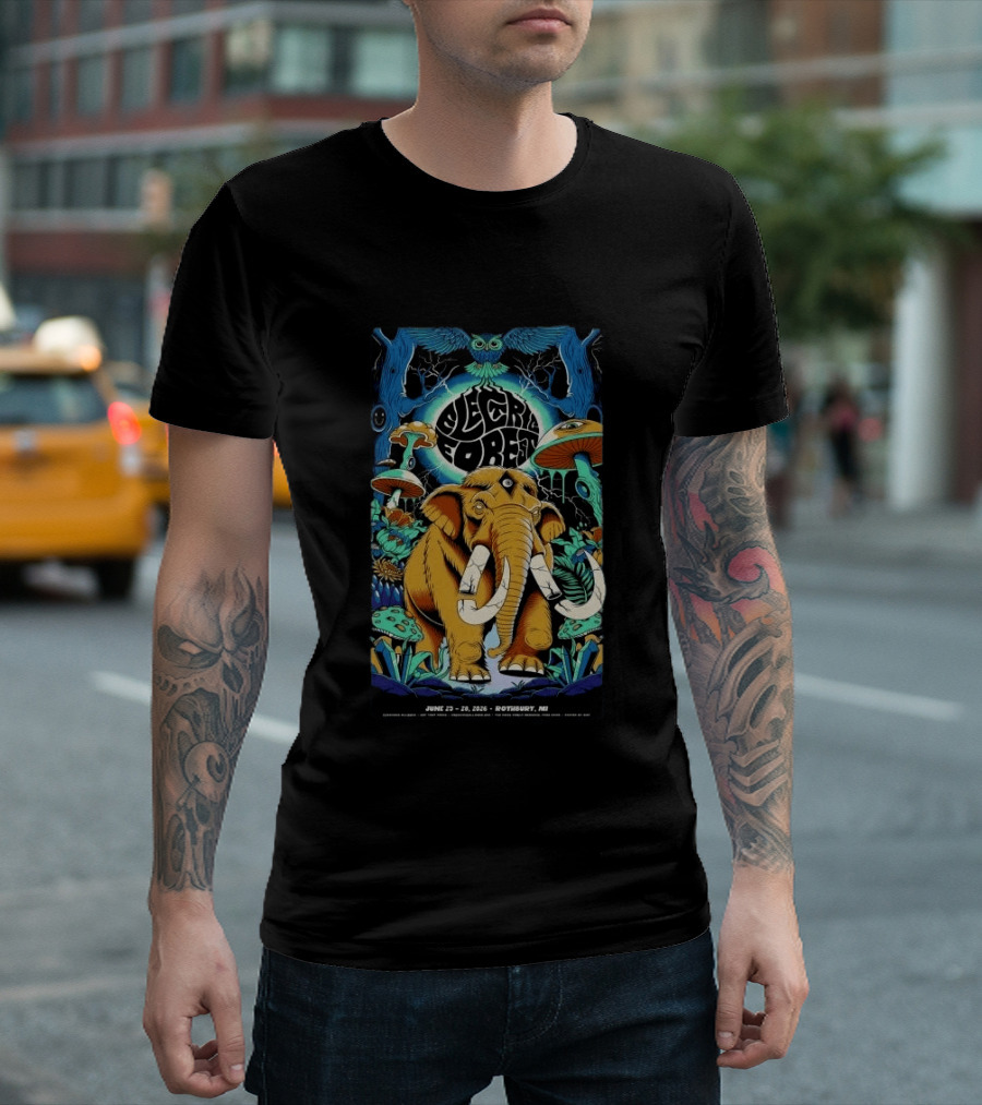 Electric Forest June 25 28 2026 Rothbury MI Mammoth And Psychedelic Mushrooms T-Shirt