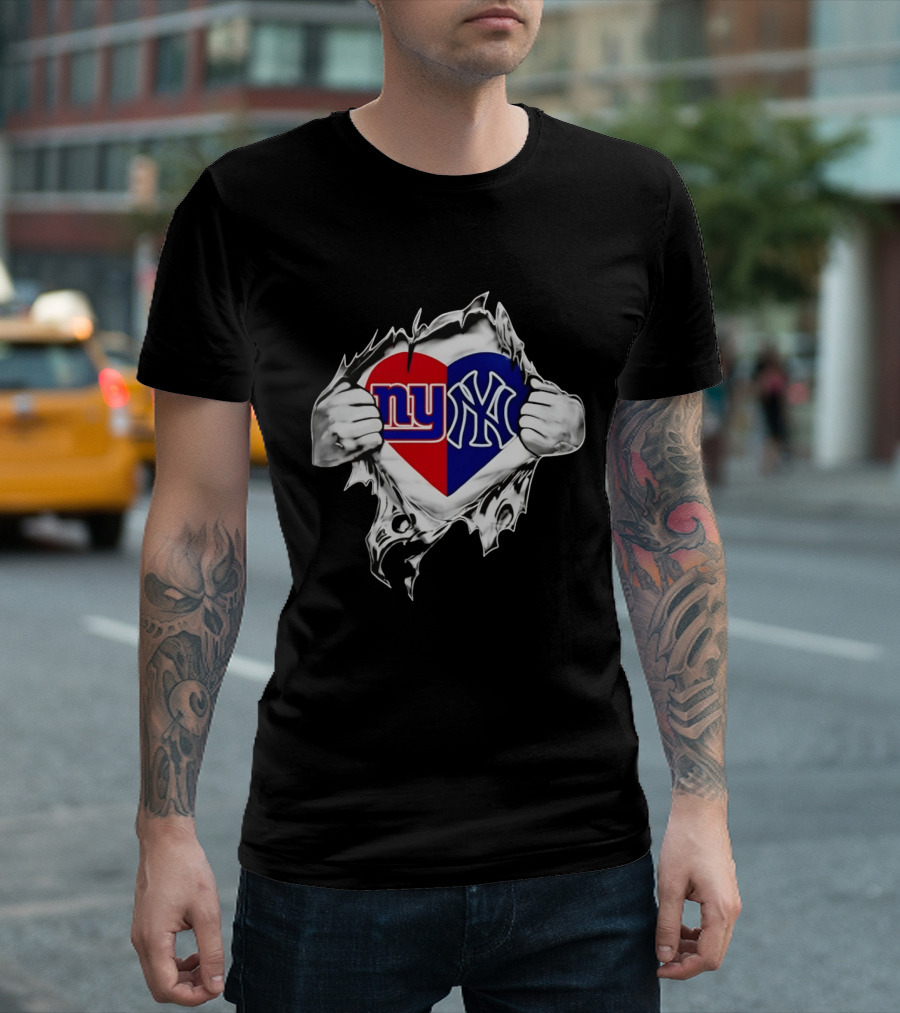 New York Giants And Yankees Heart NY Sports Pride T-Shirt