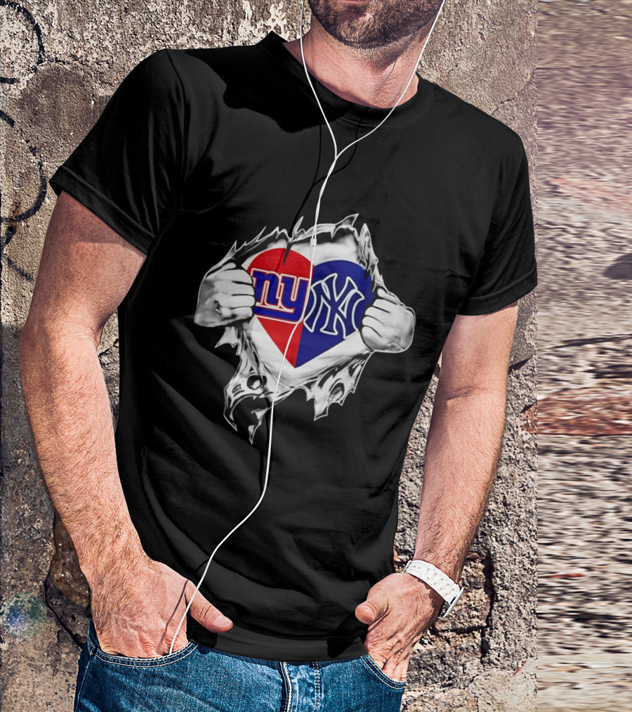 New York Giants And Yankees Heart NY Sports Pride T-Shirt