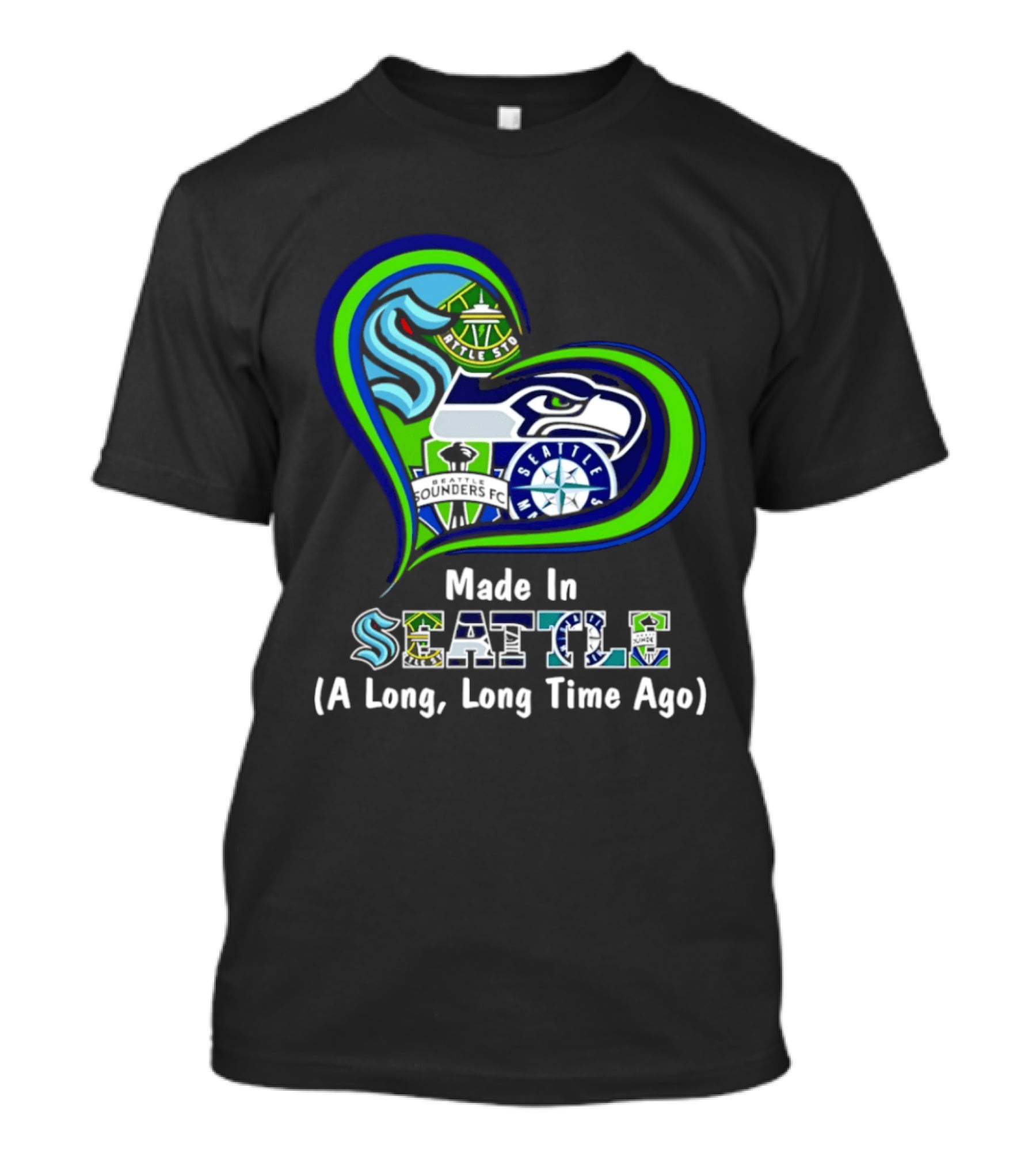 Made In Seattle Seahawks Mariners Sounders Kraken Heart A Long Long Time Ago T-Shirt