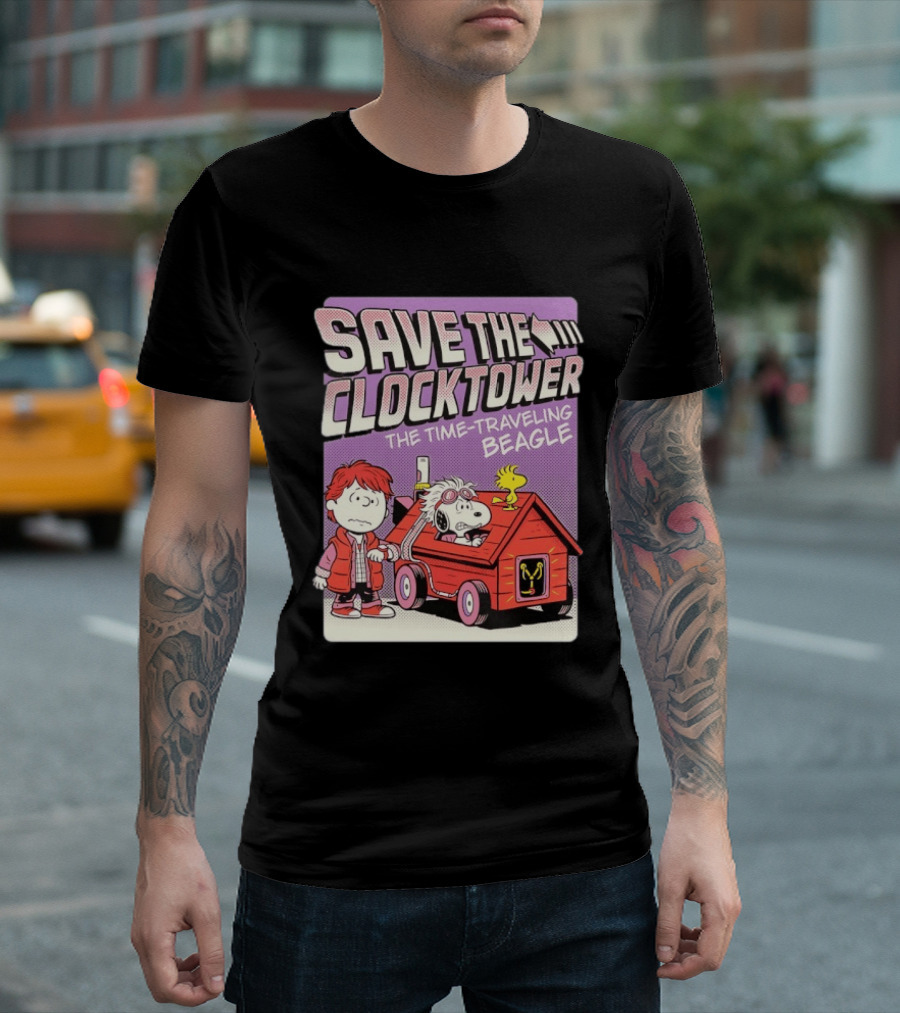 Save The Tower The Time Traveling Beagle Retro Adventure T-Shirt