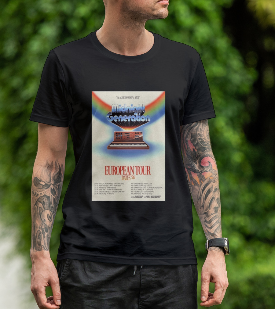 Midnight Generation European Tour Dates '26 Mothership Is Back Jamiroquai Purple Disco Machine T-Shirt