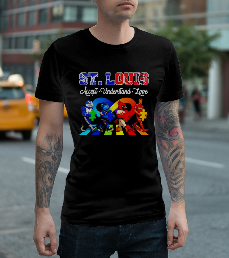 St Louis Accept Understand Love Autism Awareness Mascots Puzzle Pieces T-Shirt